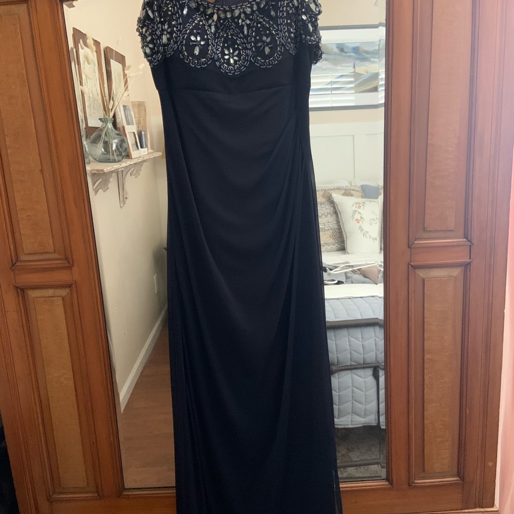 Dress navy , off the shoulder with rouched back